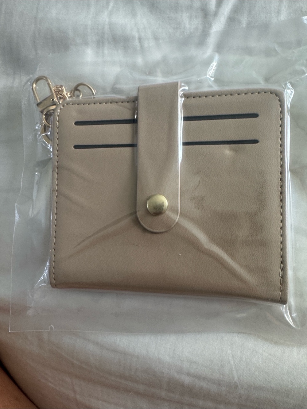 Neutral Beige Snap Card Wallet